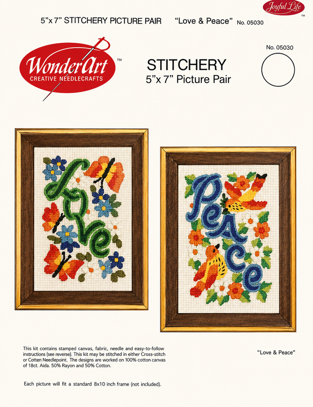 WonderArt Stitchery 5” X 7” Picture Pair “Love & Peace” #05030 Peace Only Kit